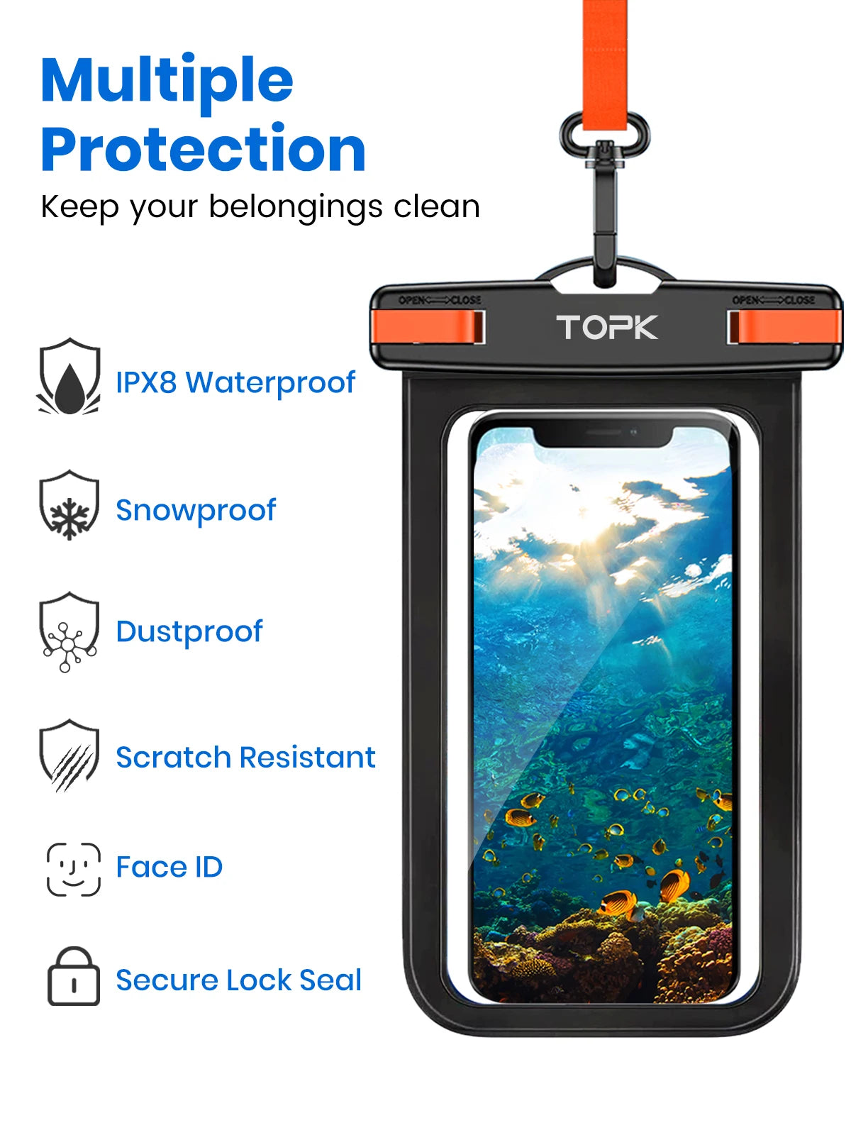 TOPK E01 IPX8 Waterproof Phone Pouch with Lanyard for 7-Inch Phones