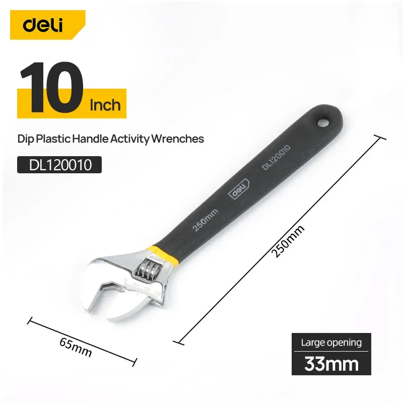 Deli Carbon Steel Adjustable Wrench with Non-Slip Grip