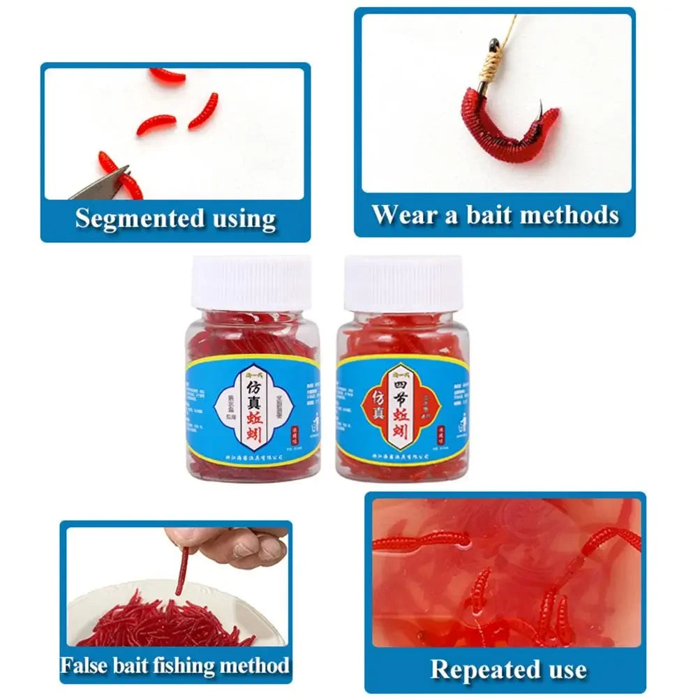 100-Piece Realistic Soft Bloodworm Fishing Lure Bottle for Bass & Bream