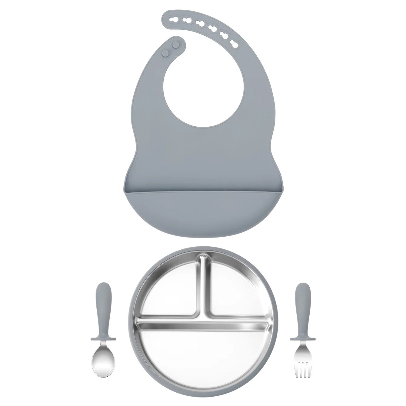 4-Piece Silicone Baby Feeding Set with Bib