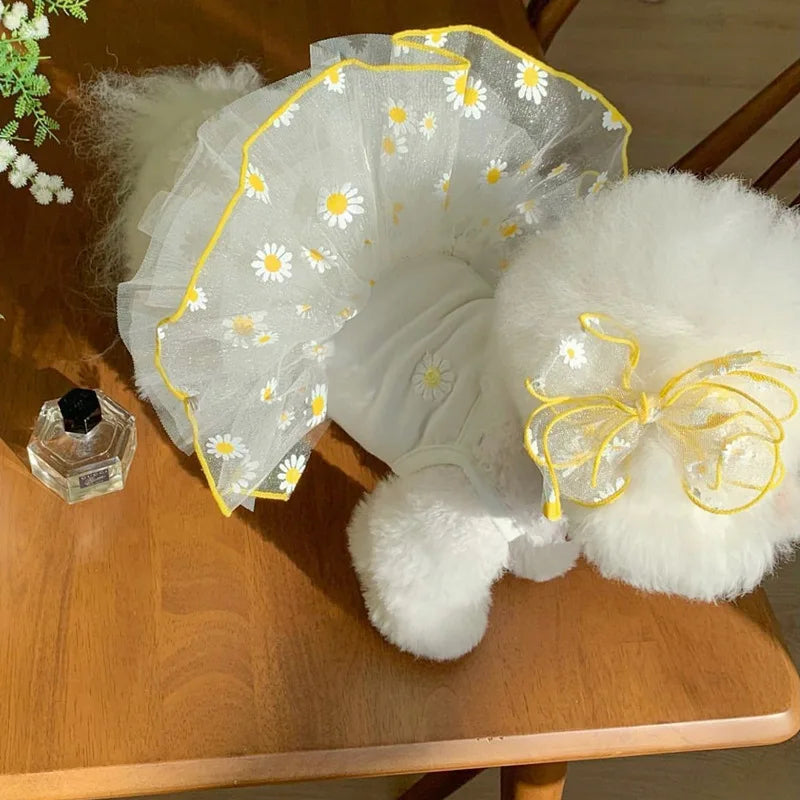 Strawberry Daisy Dog Dress with Tulle Skirt for Small Puppies
