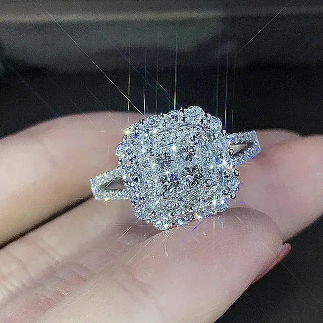 Champagne Crystal Square Statement Ring with 18K Gold Plating