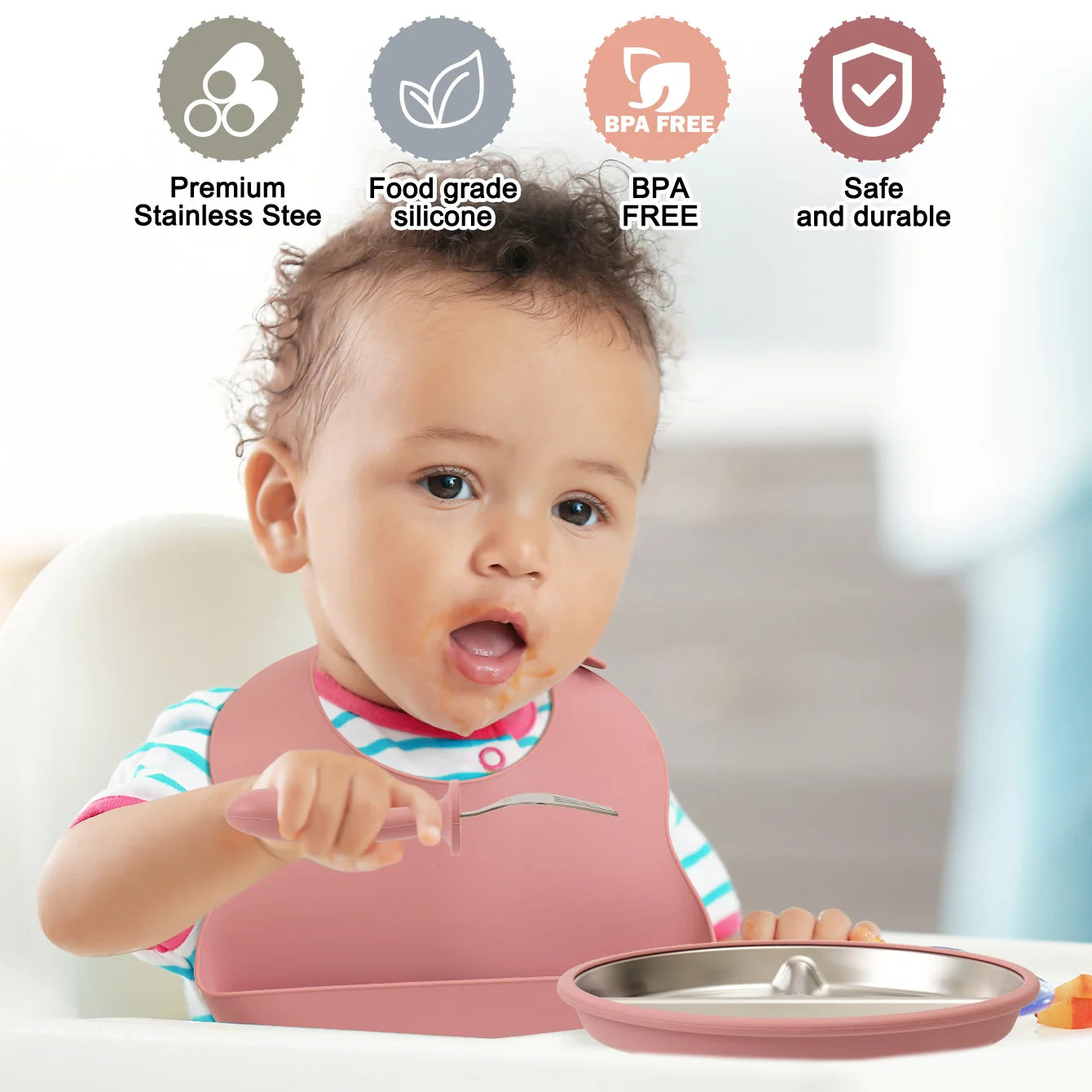 4-Piece Silicone Baby Feeding Set with Bib