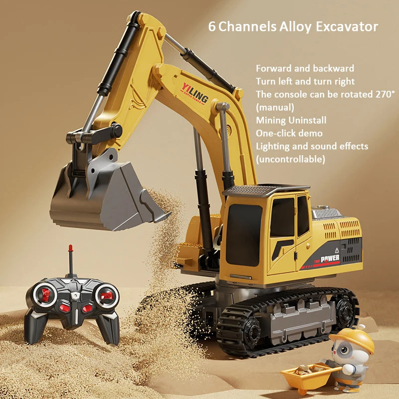 Alloy Remote Control Excavator Toy - Lights & Sound Vehicle