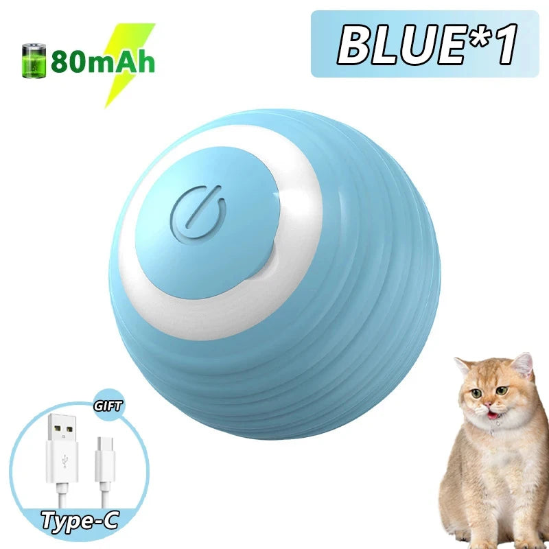 Smart Automatic Rolling Cat Ball Toy with Silicone Body & Type-C Cable