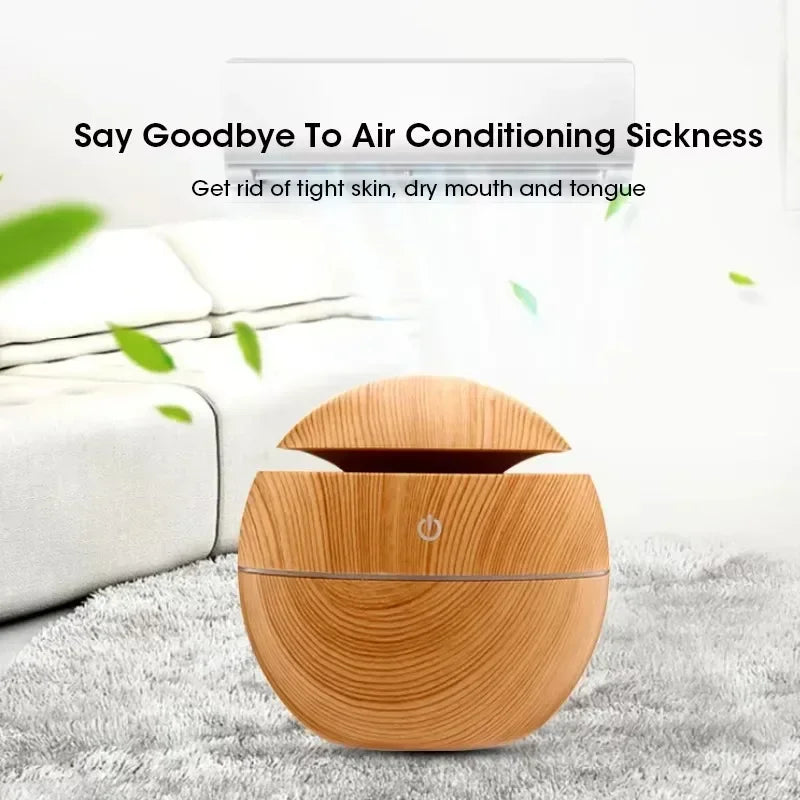 Mini Woodgrain USB Humidifier Diffuser - Quiet Desktop Aroma Mist