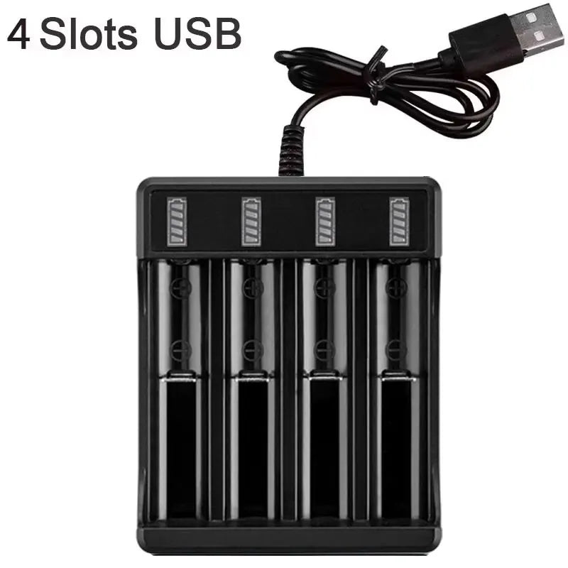 18650 Rechargeable Lithium Battery Charger with 1, 2, or 4 Slot Options