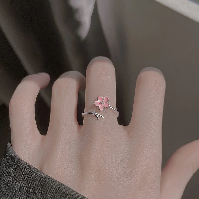 Zircon Flower Adjustable Open Ring for Women