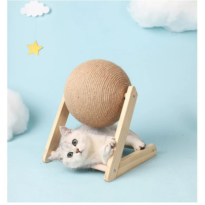 Sisal Cat Scratching Ball Toy with Wooden Board for Paw Grinding