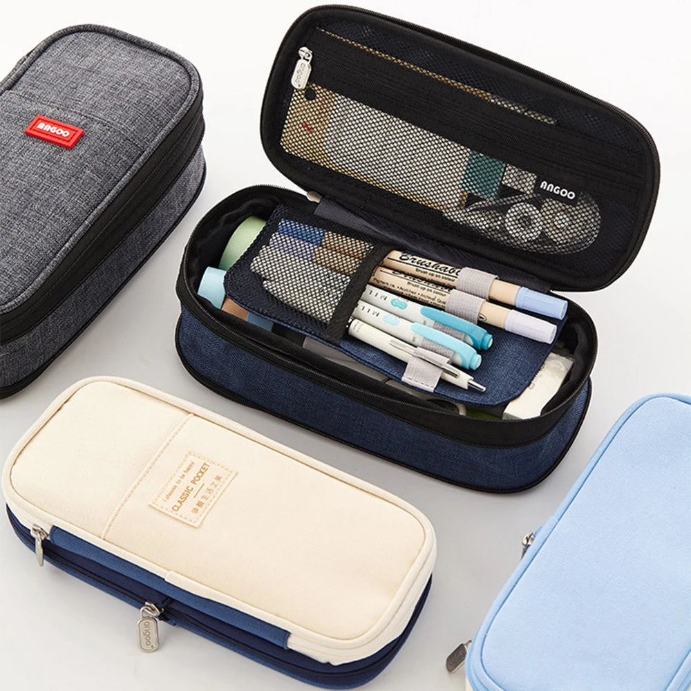 Large Double-Layer Pencil Case - Cute Fabric School Organizer