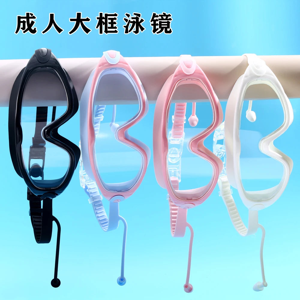 Large-Frame Anti-Fog Swimming Goggles with Earplugs for Adults