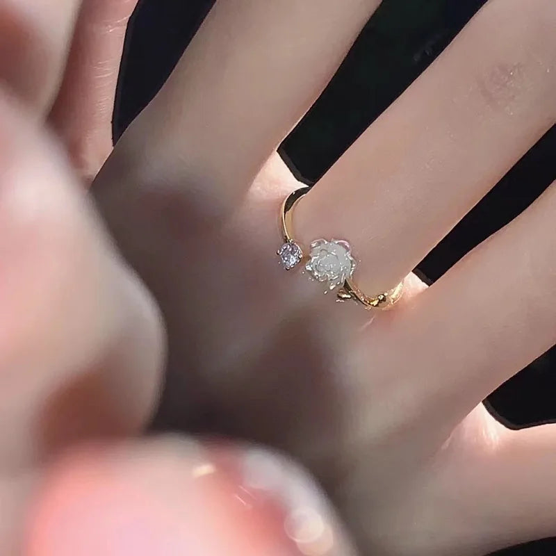 Zircon Flower Adjustable Open Ring for Women