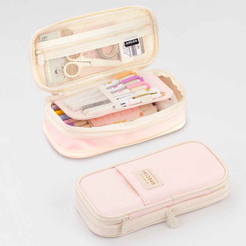 Large Double-Layer Pencil Case - Cute Fabric School Organizer