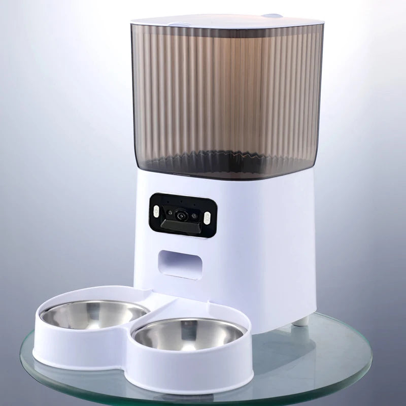 5L Smart Automatic Cat Feeder with Camera, Double Bowls & Voice Recorder