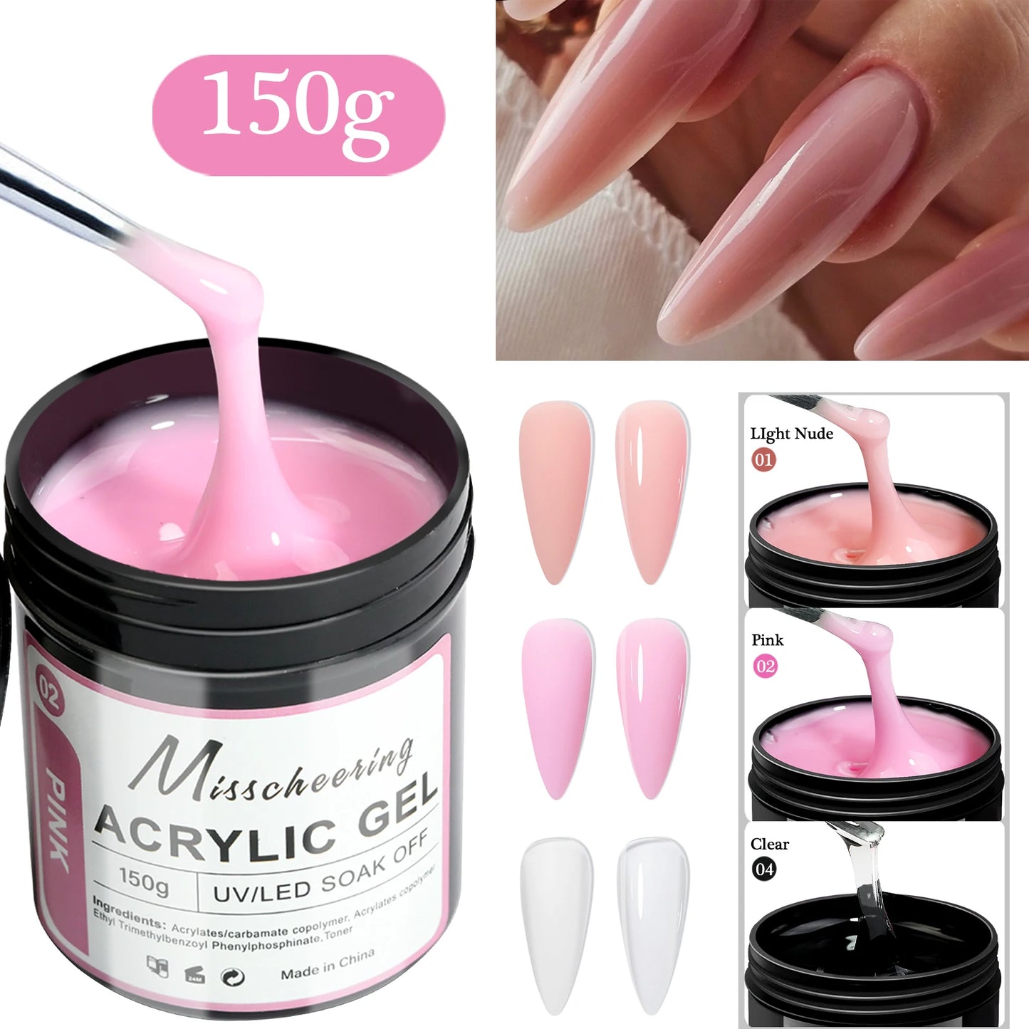 UV LED Poly Nail Gel Builder Set - Nude Pink Clear Extension Jars