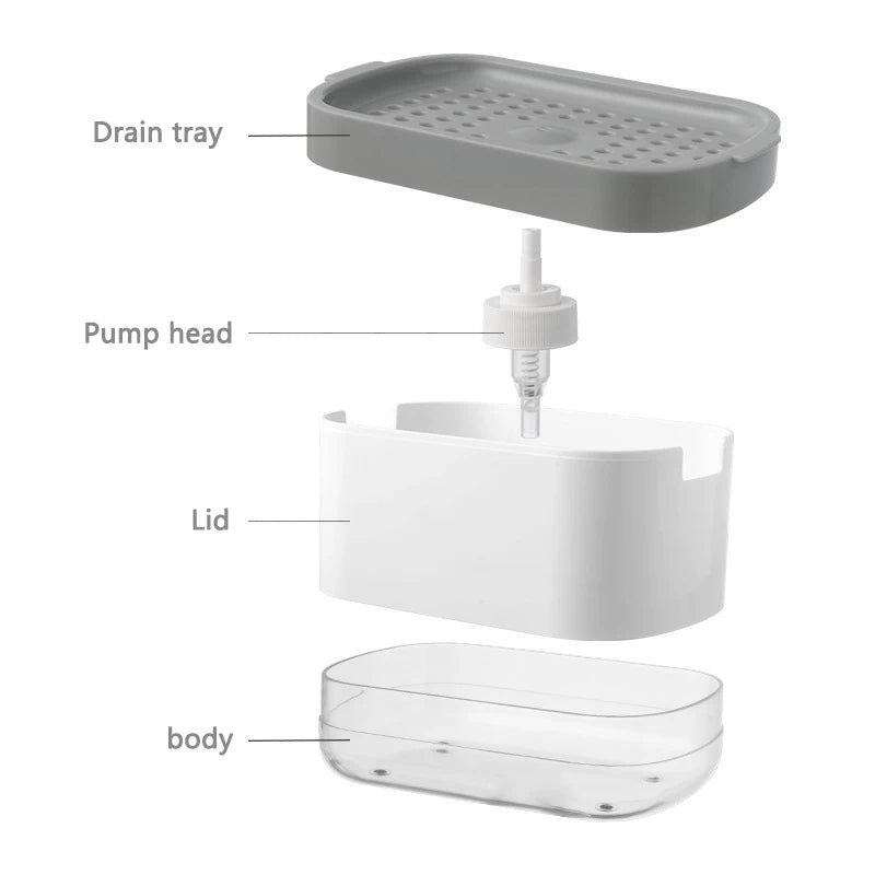 Press Soap Dispenser with Sponge Holder for Kitchen and Bathroom